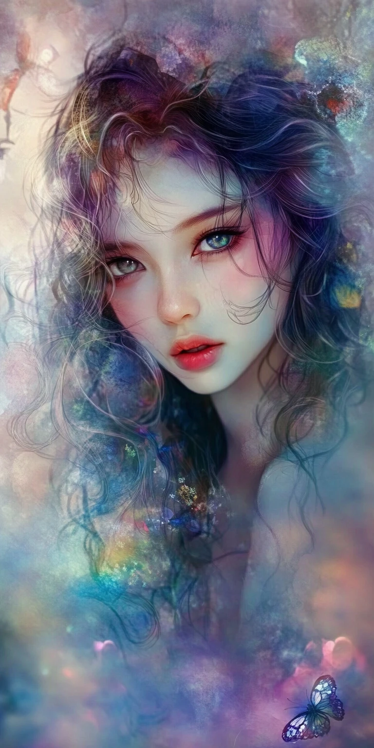 Whimsical woman portrait in surreal dreamy illustration style
