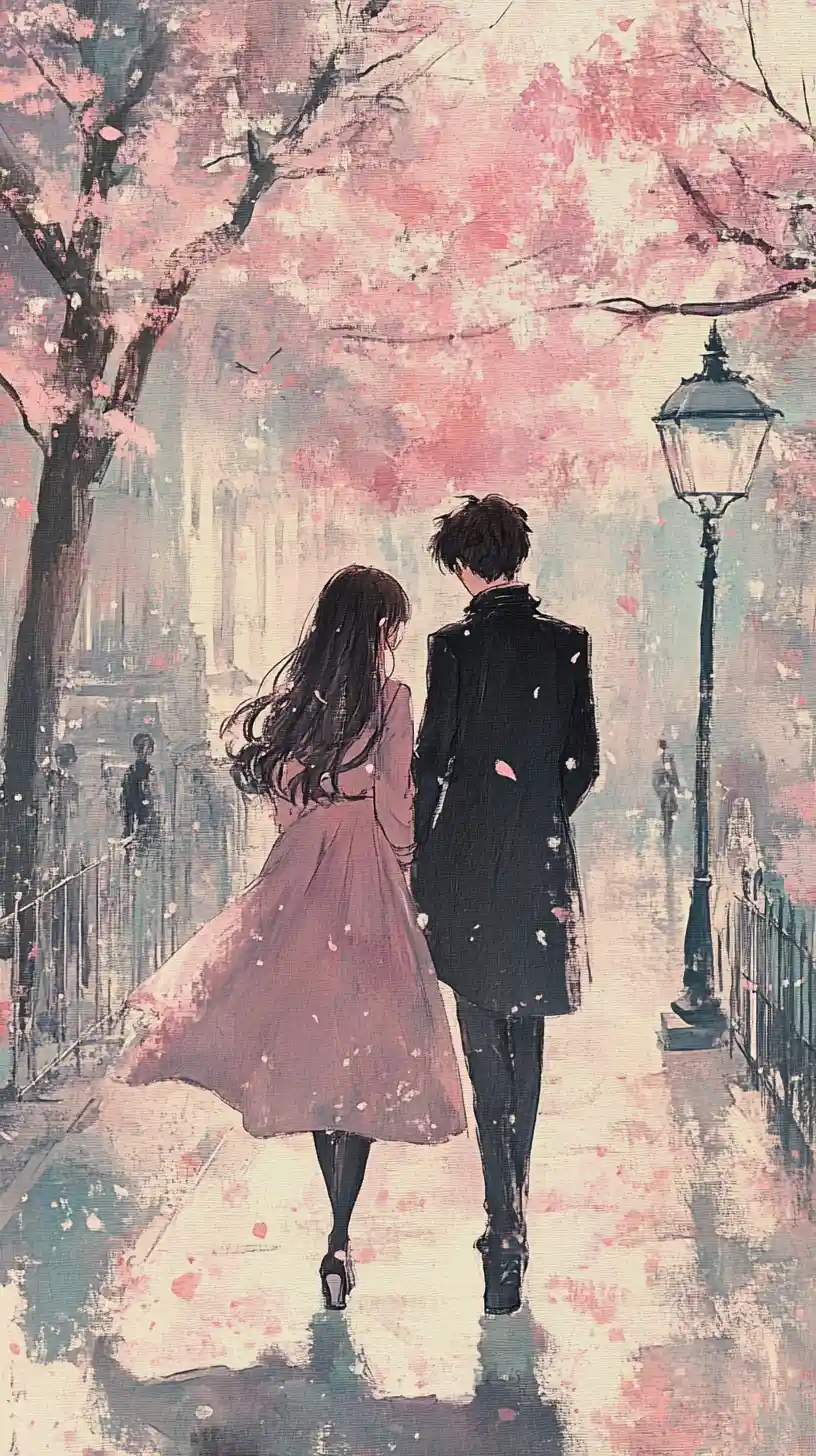 Anime art student in early 20th century London street