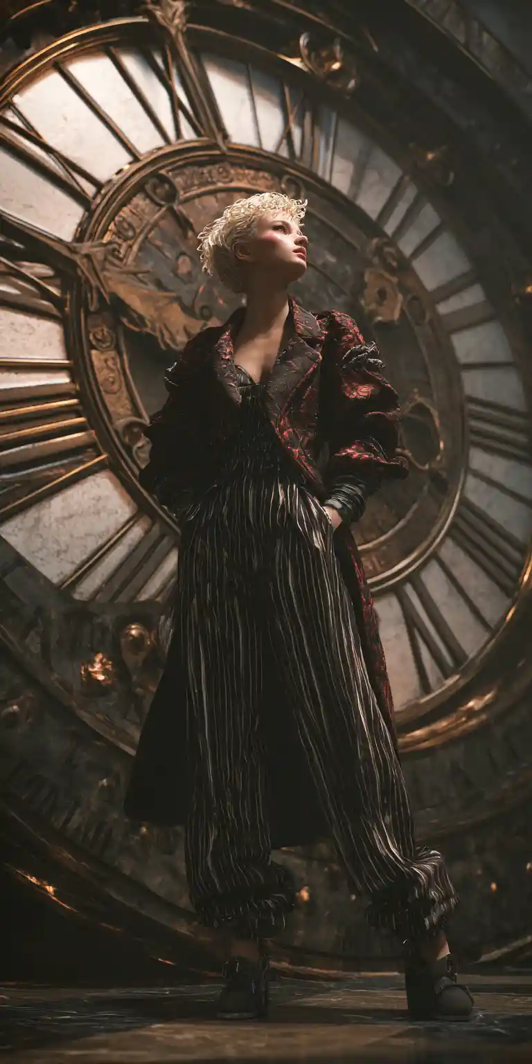 Clock with dramatic spotlight and shadowy surroundings
