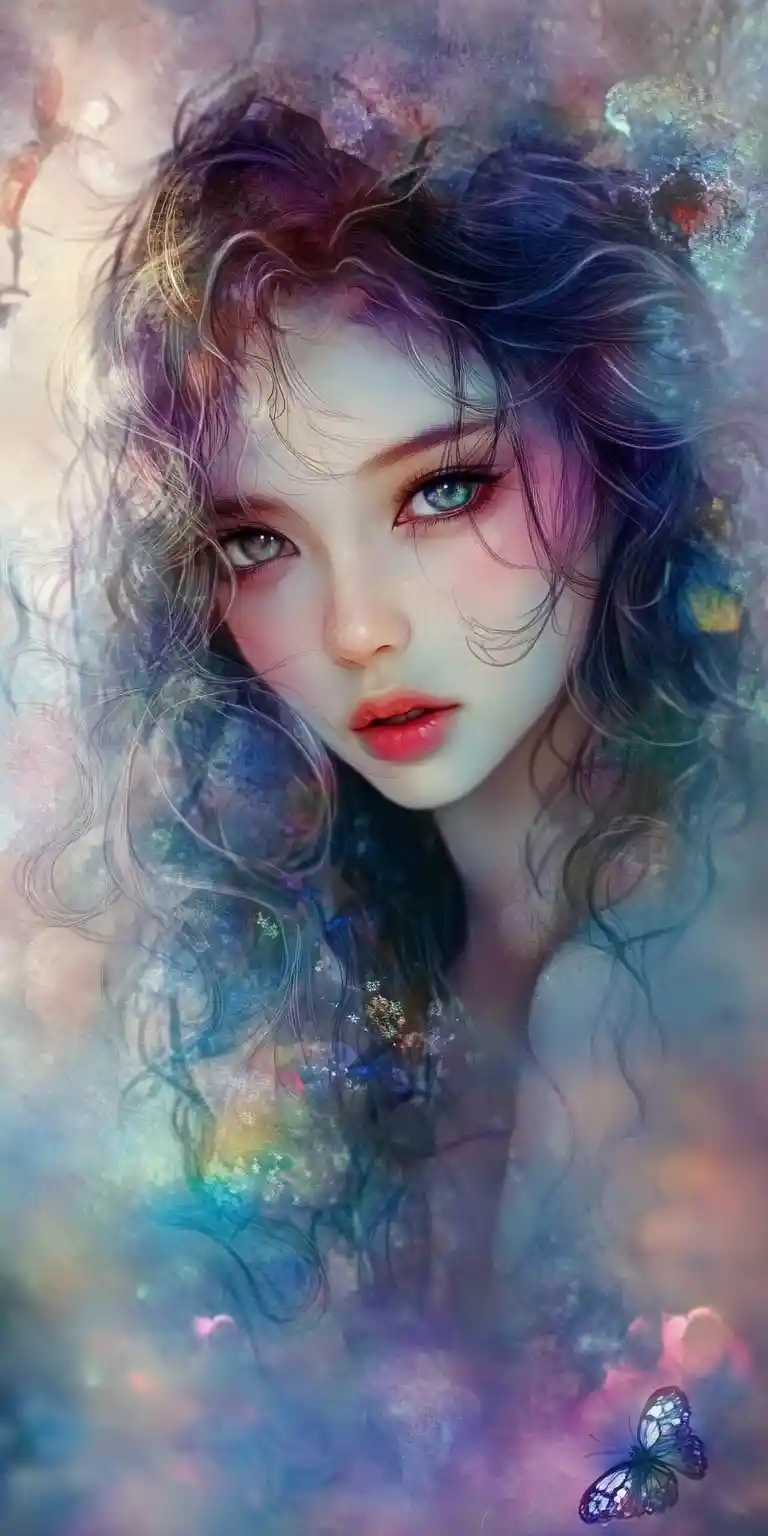 Retrato femenino fantasioso en un estilo de ilustración surreal y onírico