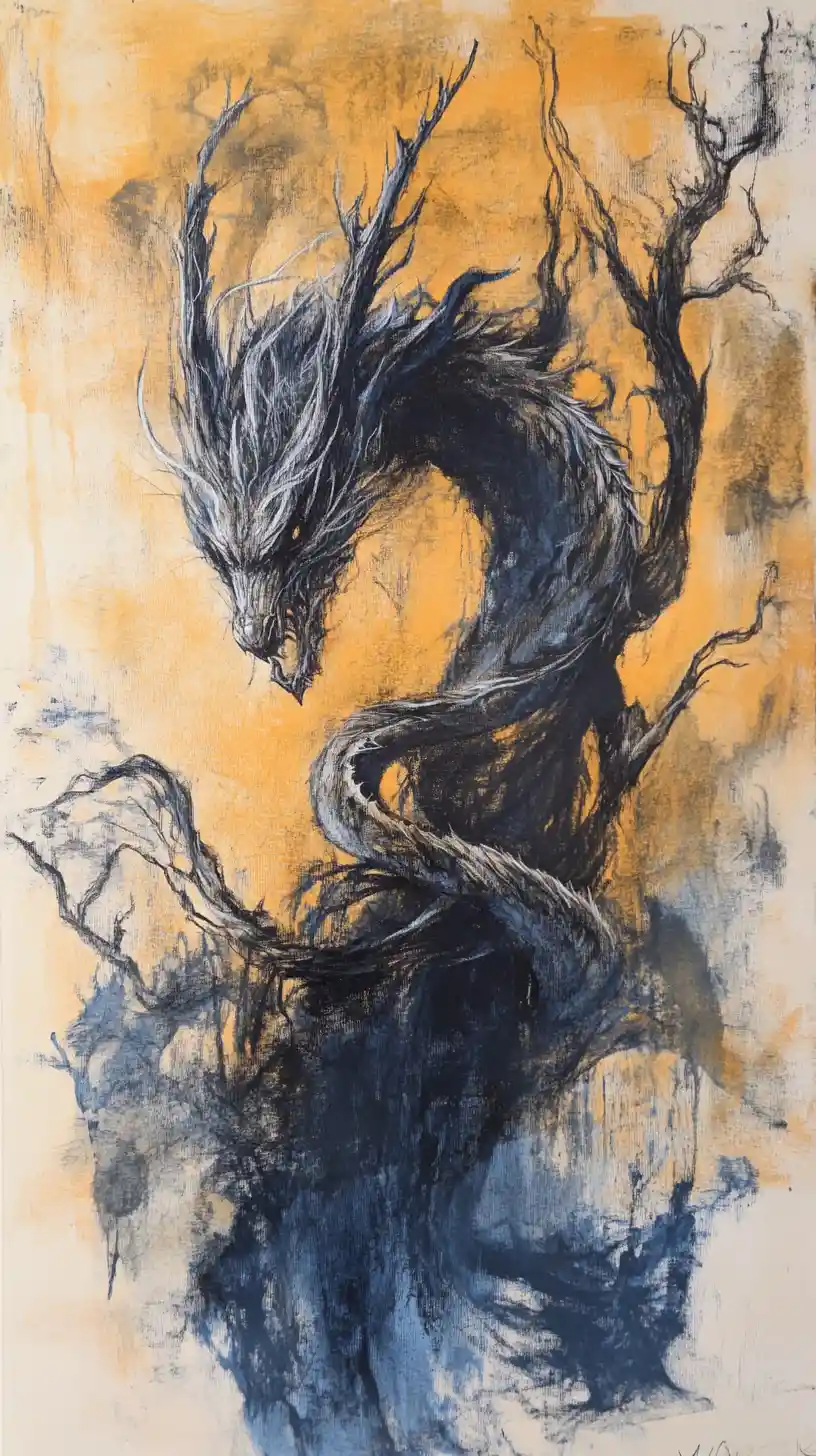 Dragón árbol abstracto entrelazado con ramas orgánicas