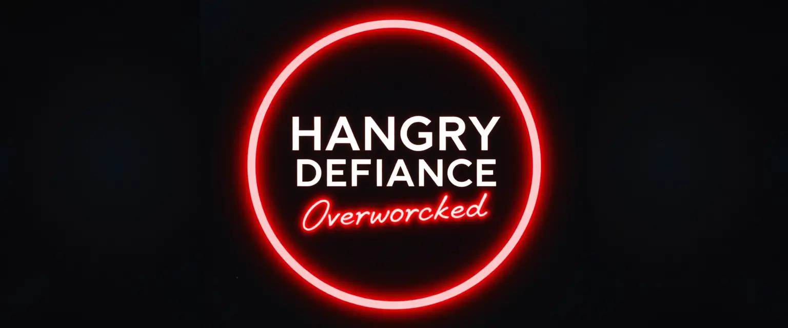 Neon circle banner with bold hangry defiance title