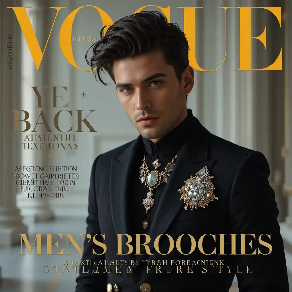 Male model with statement brooch in fashion studio portrait