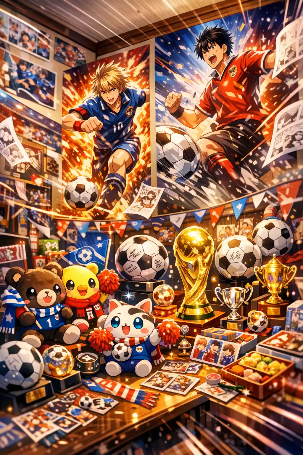 Anime football fan bedroom filled with dynamic posters