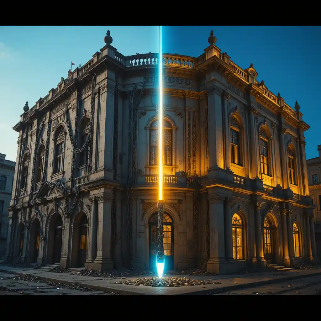 Historic Cairo building split between decay and restoration