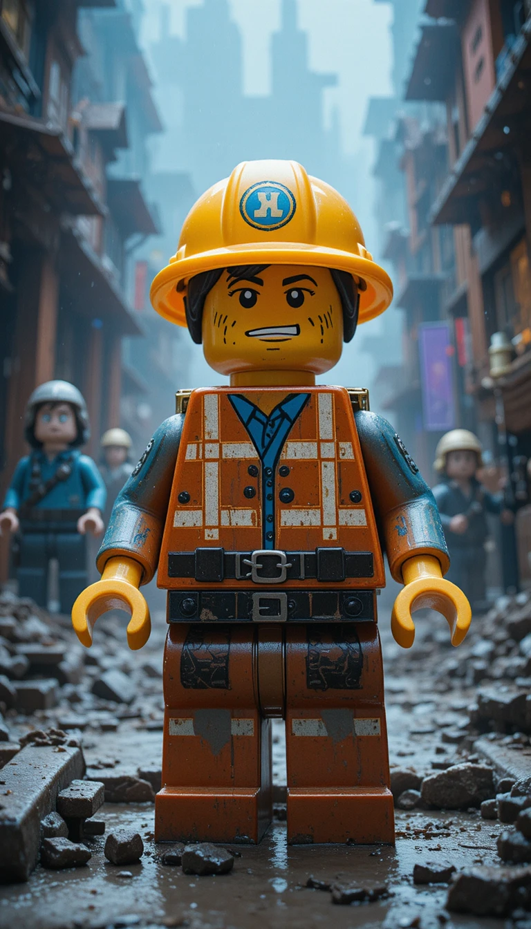 Lego construction worker hero on an epic cosmic quest