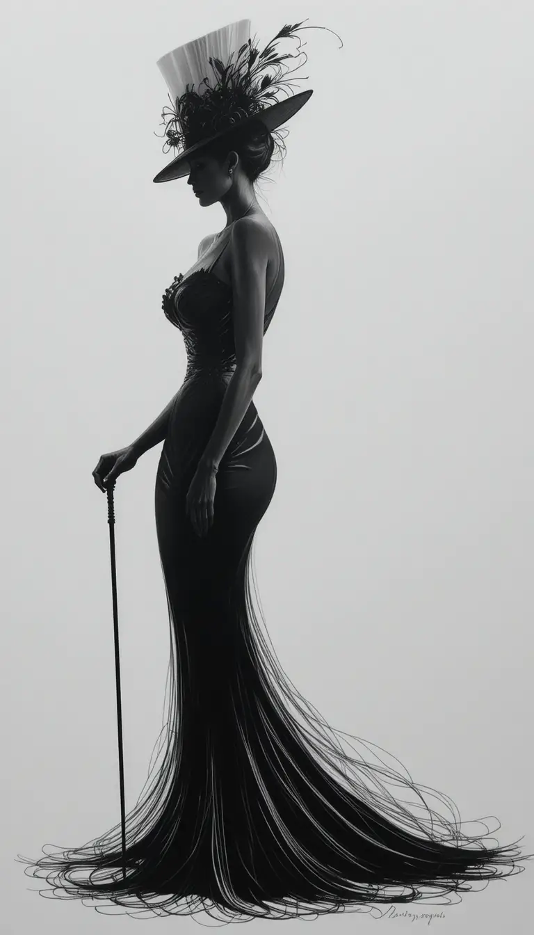Minimalist line art of a lady in a top hat