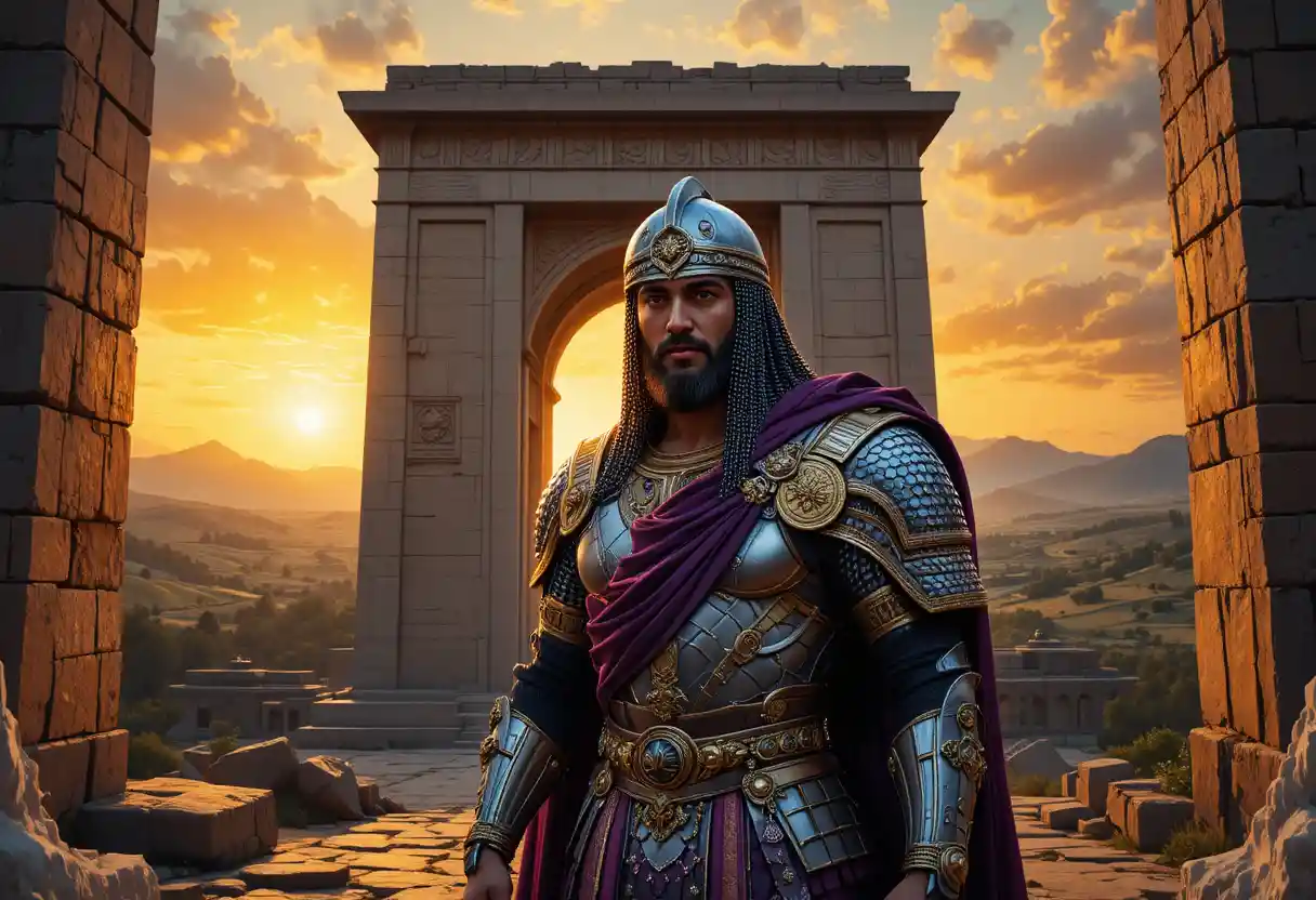 Persian noble warrior beneath the ancient Ctesiphon arch