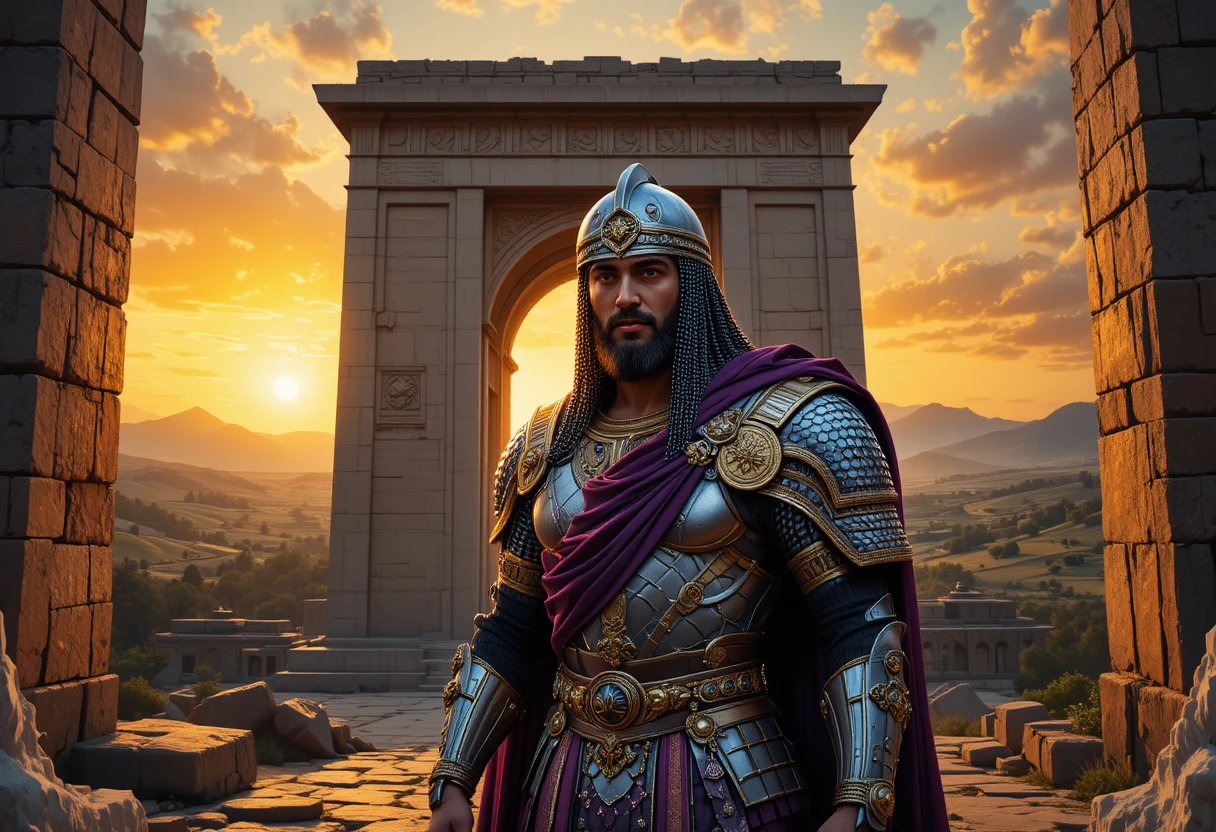 Persian noble warrior beneath the ancient Ctesiphon arch