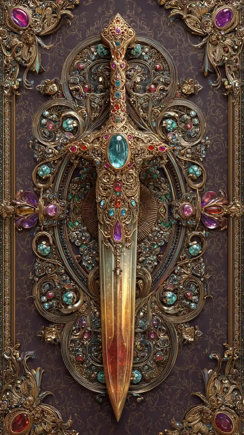Gemstone sword on mystical ornate fantasy background