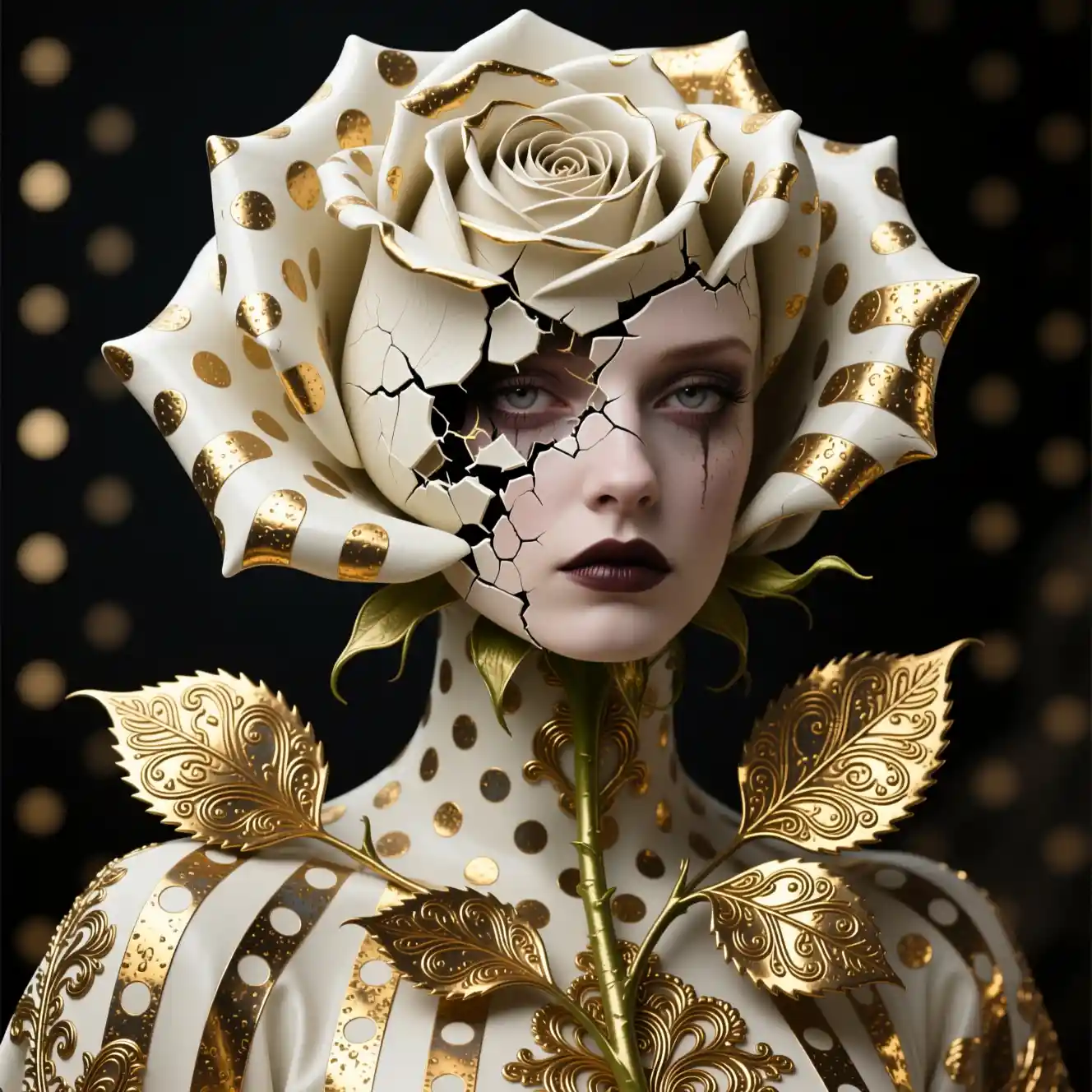 Surreal gothic rose woman portrait in hyper realistic detail