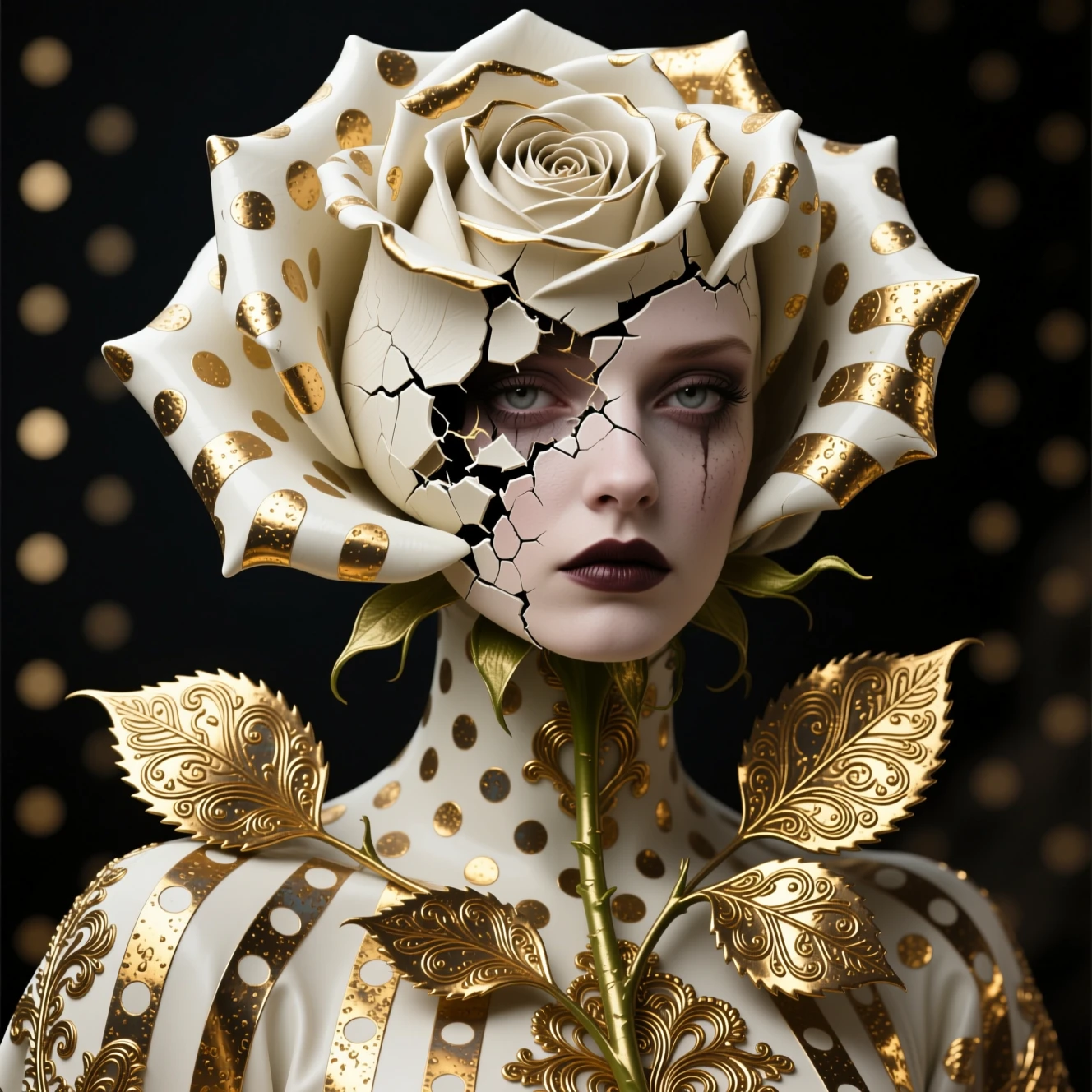 Surreal gothic rose woman portrait in hyper realistic detail