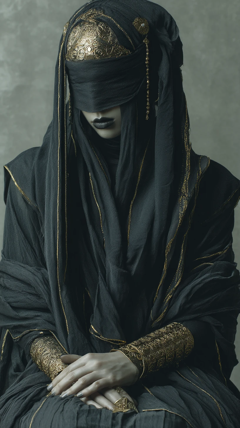 Ritratto di moda dark avant-garde di una donna misteriosa