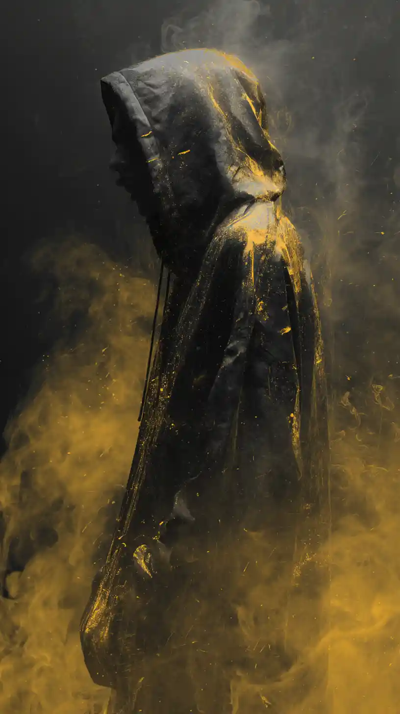 Misty Hooded Figure On A Rain Soaked City Street
