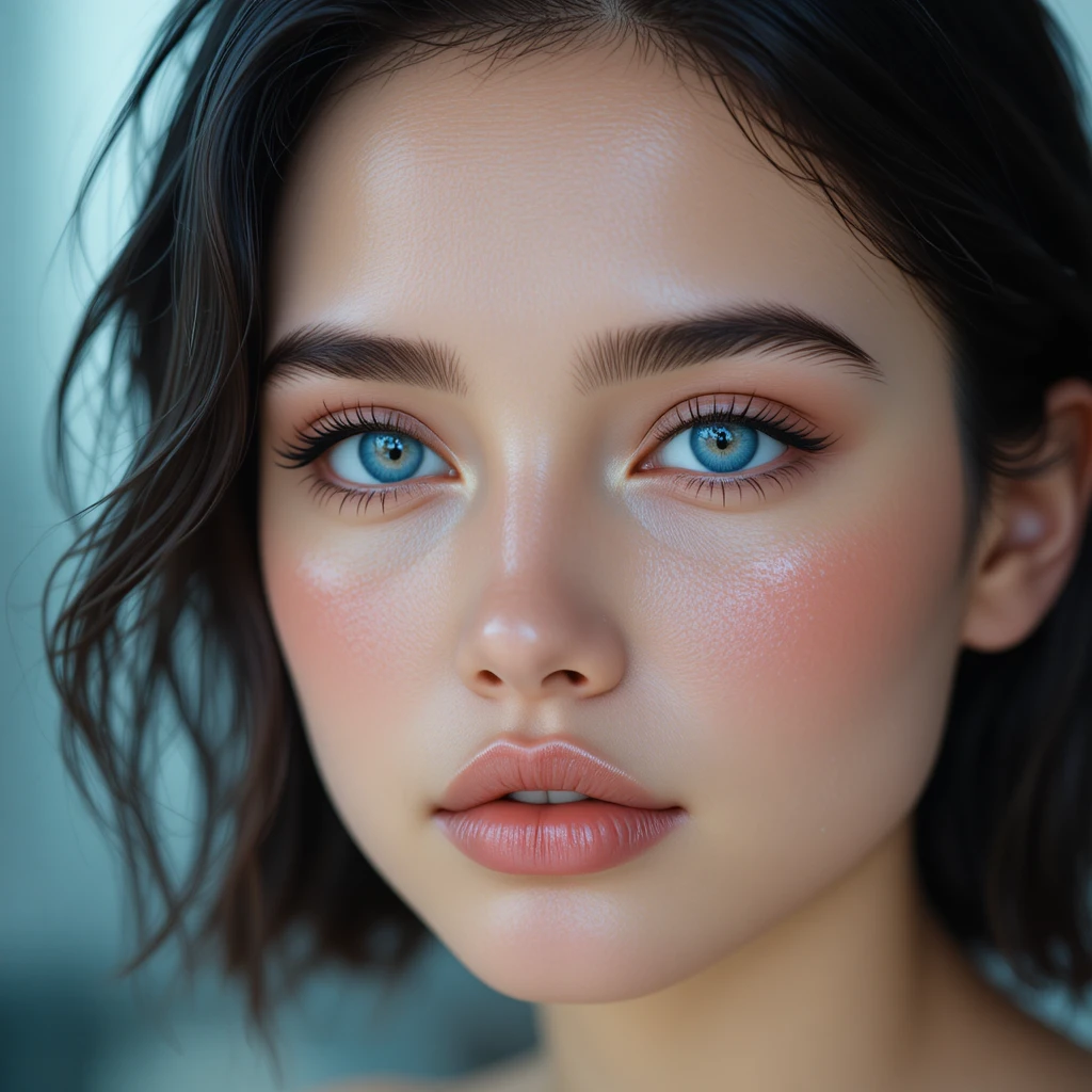 Nahaufnahme-Porträt einer jungen Frau mit blauen Augen