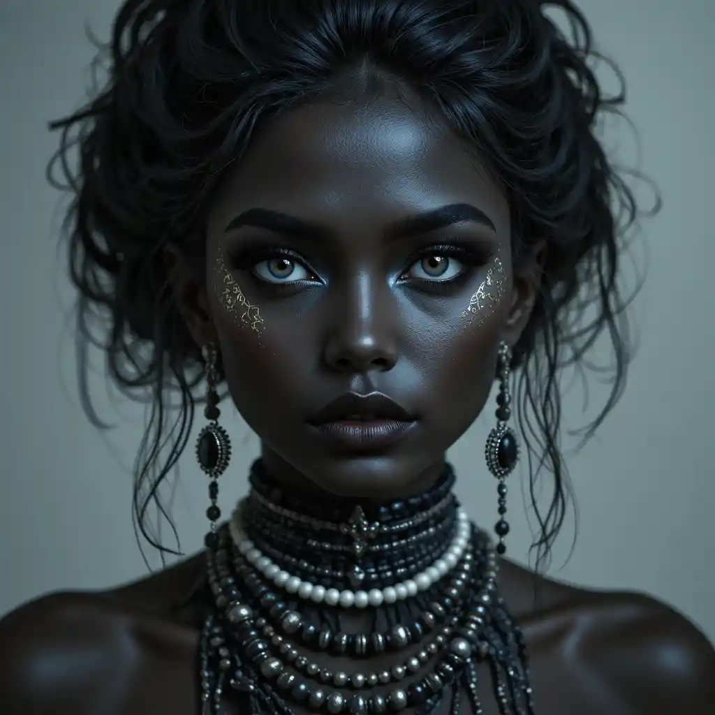 Mystical close up portrait of a dark skinned woman