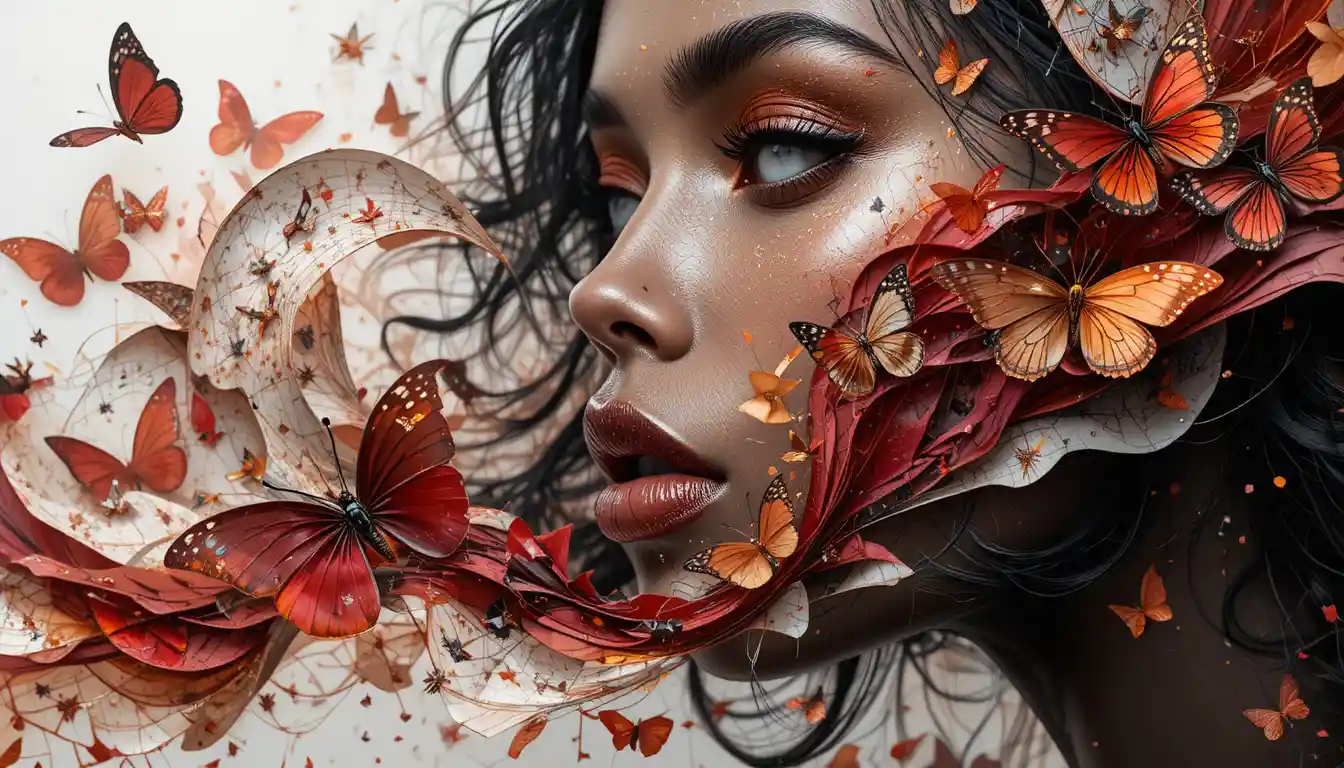 Glamorous Black Woman Close Up With Abstract Paper Strips