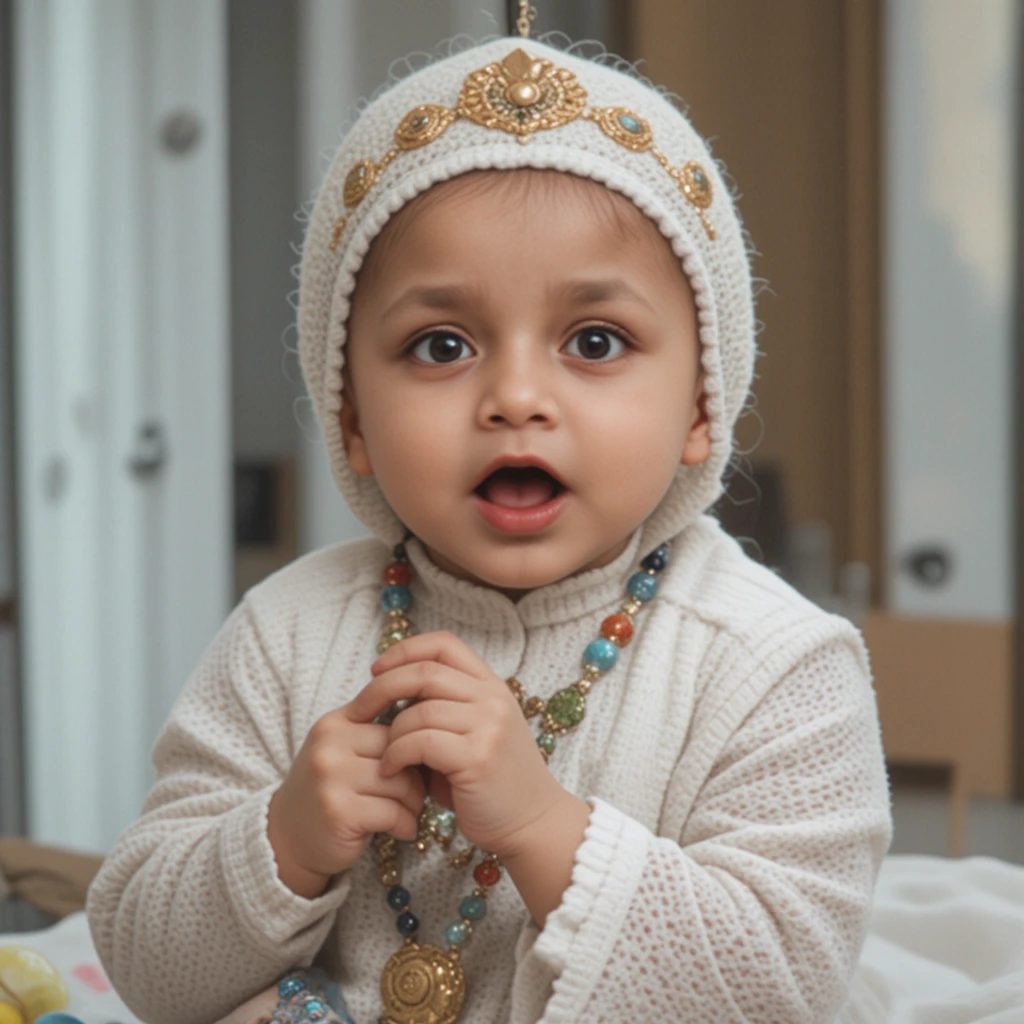 Baby delivering serious dialogue in a comedic video scene