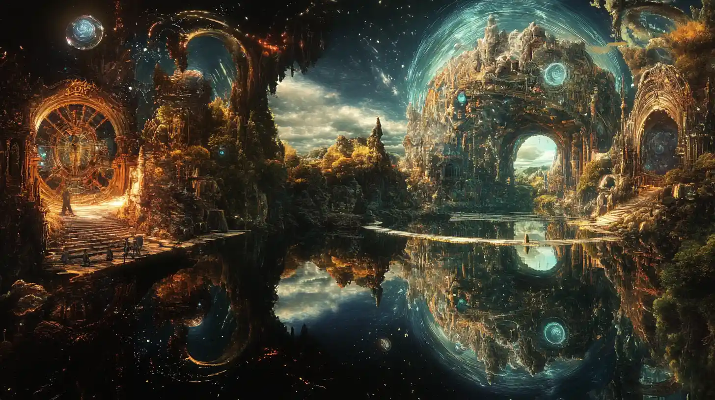 Surreal vision of life choices in a symbolic inner landscape