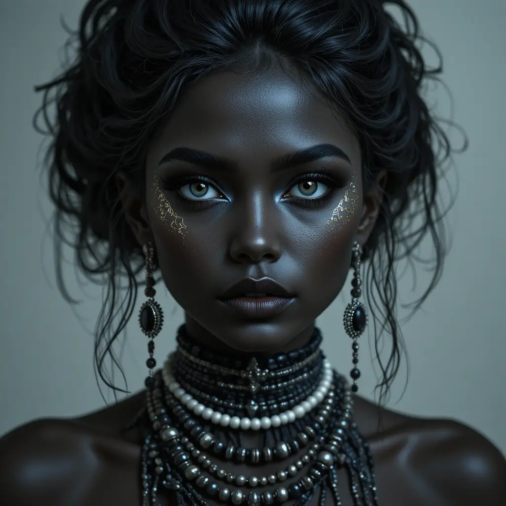 Mystical close up portrait of a dark skinned woman