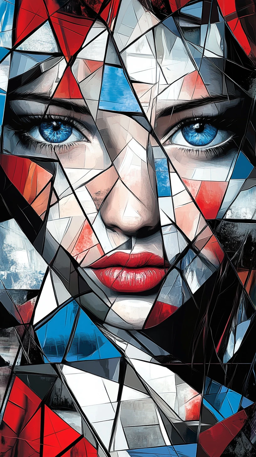 Manga girl portrait in fragmented geometric abstract collage