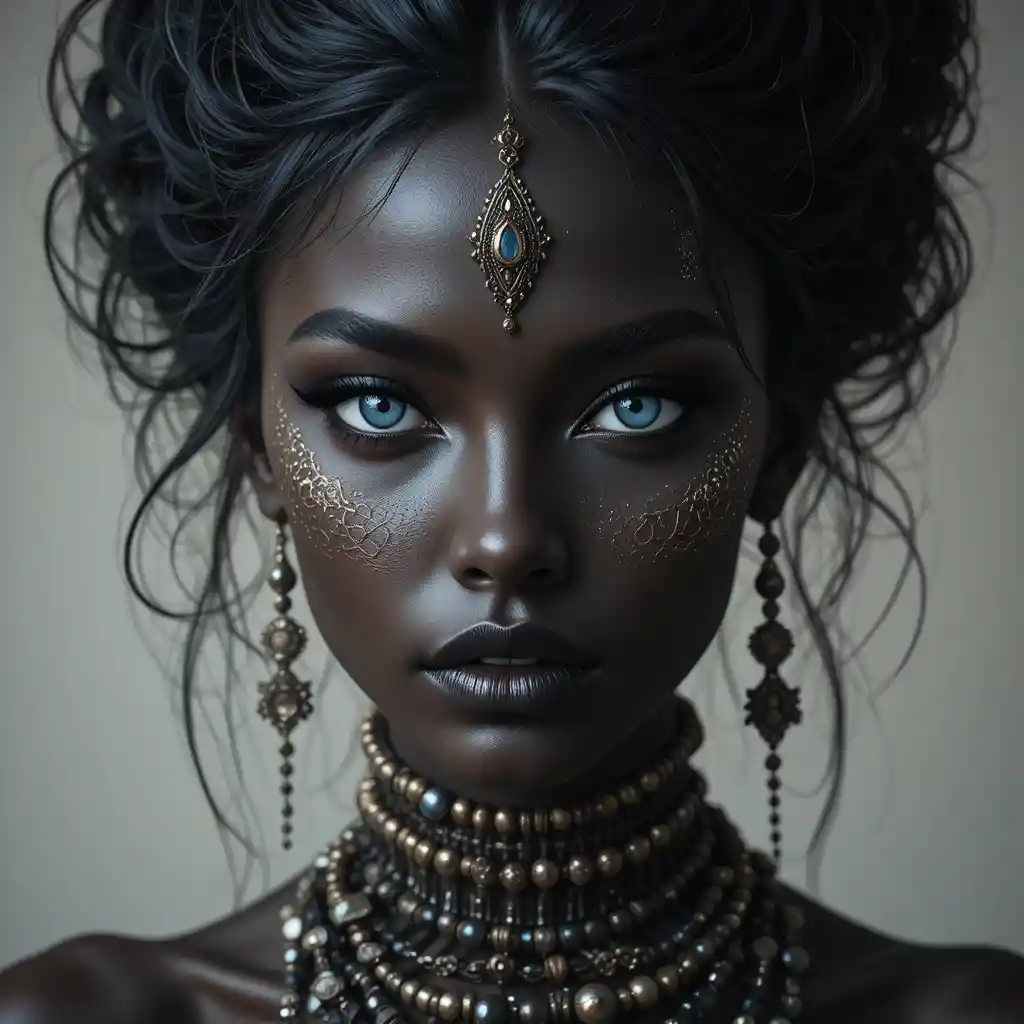 Mystical close up portrait of a dark skinned woman