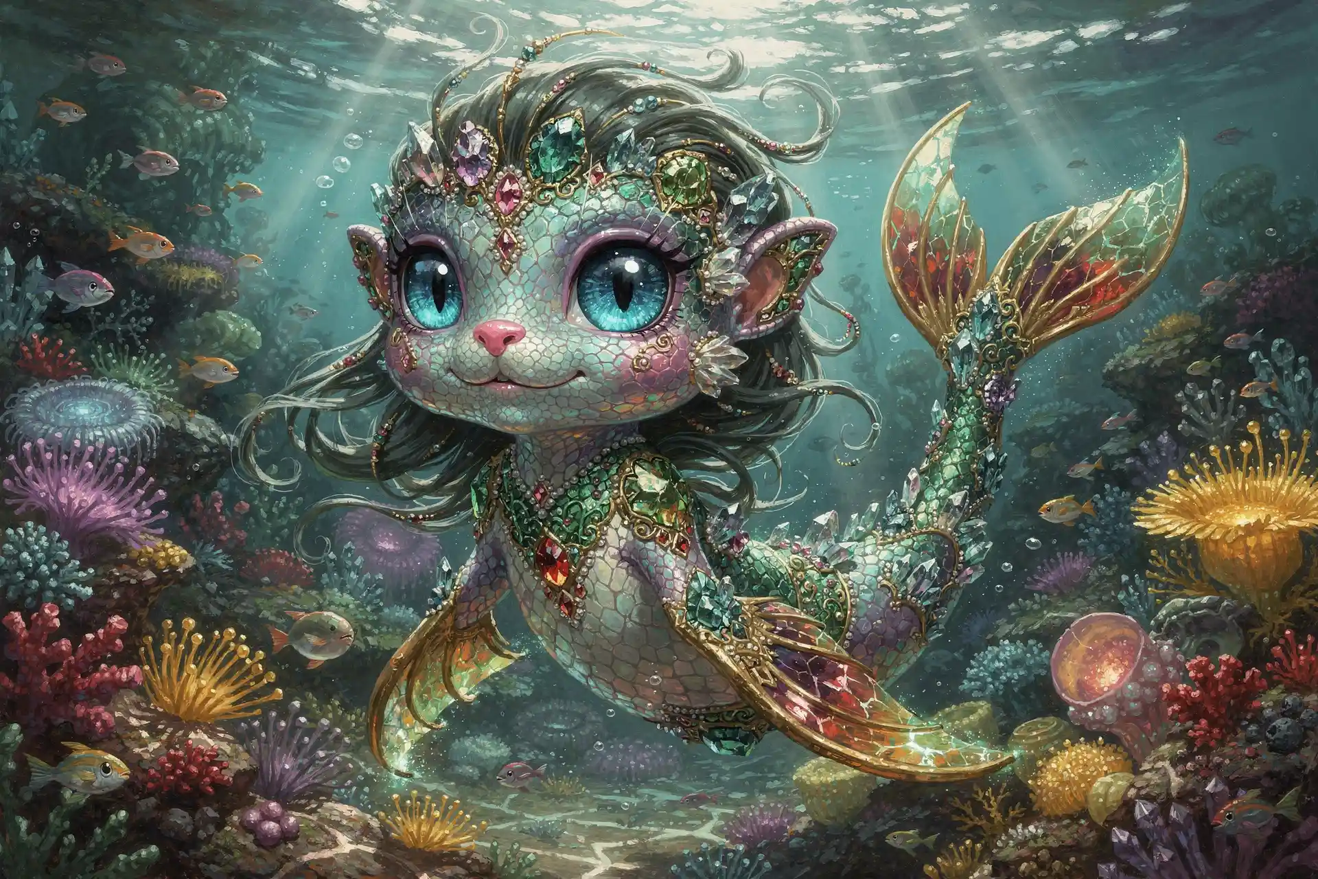 Bioluminescent Fantasy Selkie Creature In Jewel Coral Reef