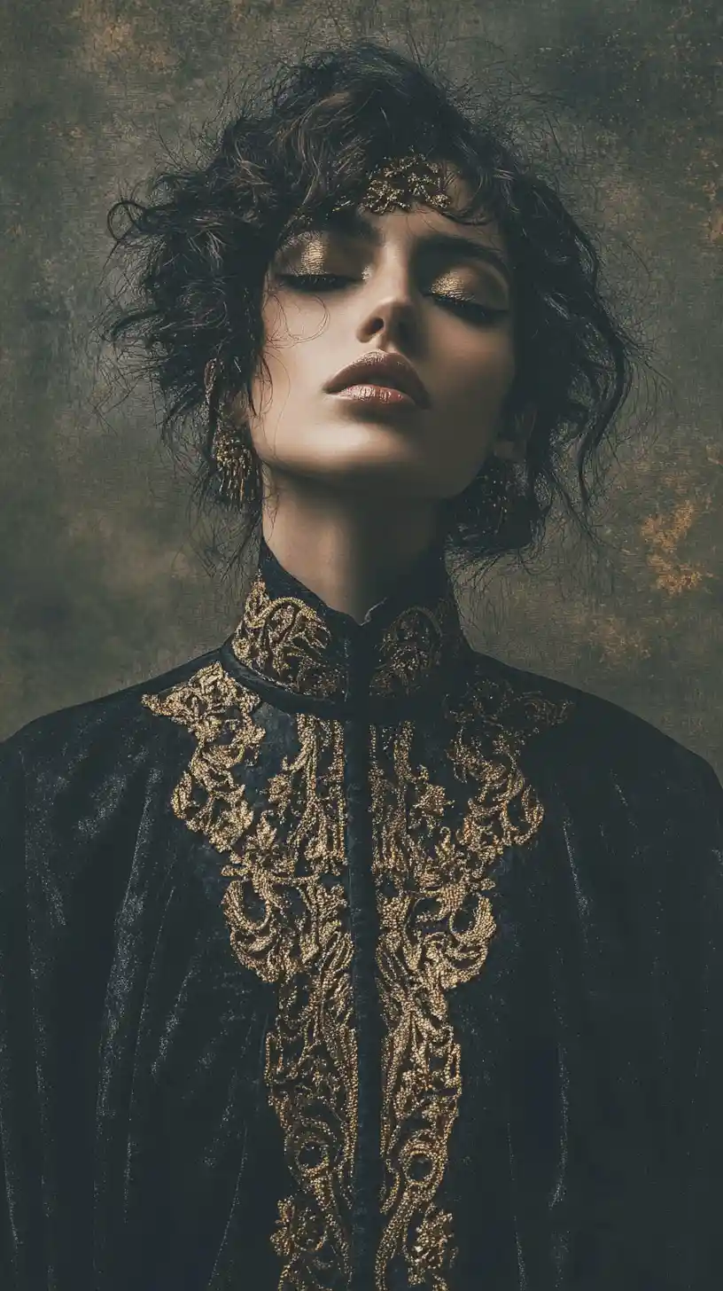 Ritratto di moda dark d’avanguardia di una donna misteriosa