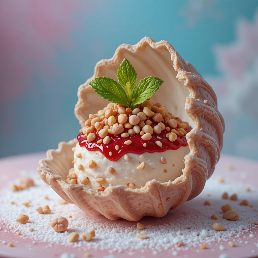 Postre Gourmet en Forma de Concha con Capas de Crema y Gelatina
