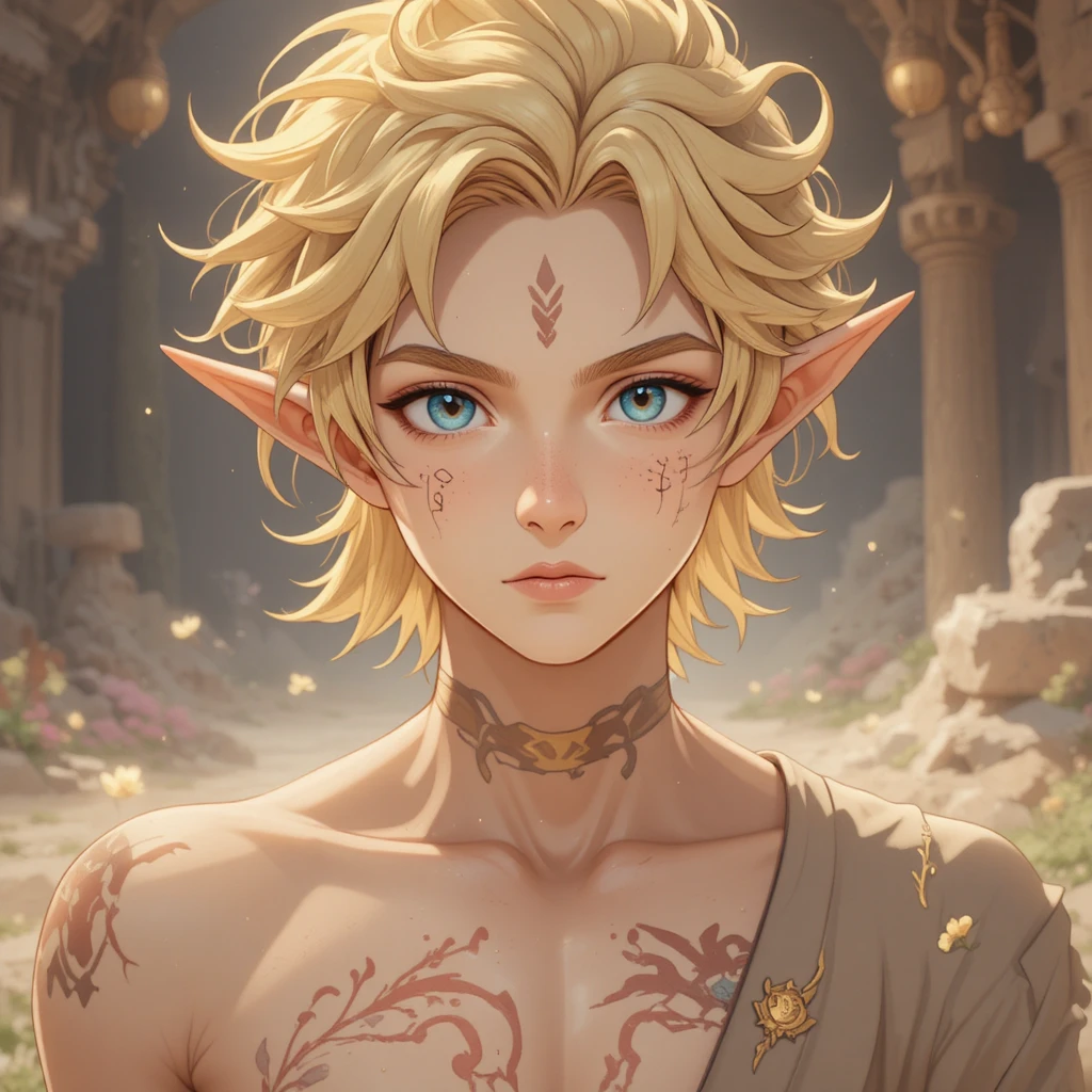 Young god of love in a colorful fantasy anime world