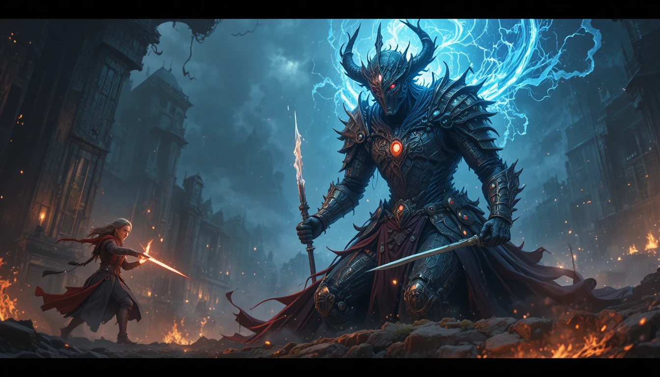 Samurai warrior confronts the emperor of the apocalypse in hell