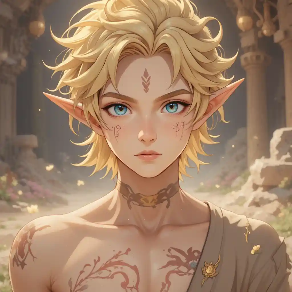 Young god of love in a colorful fantasy anime world