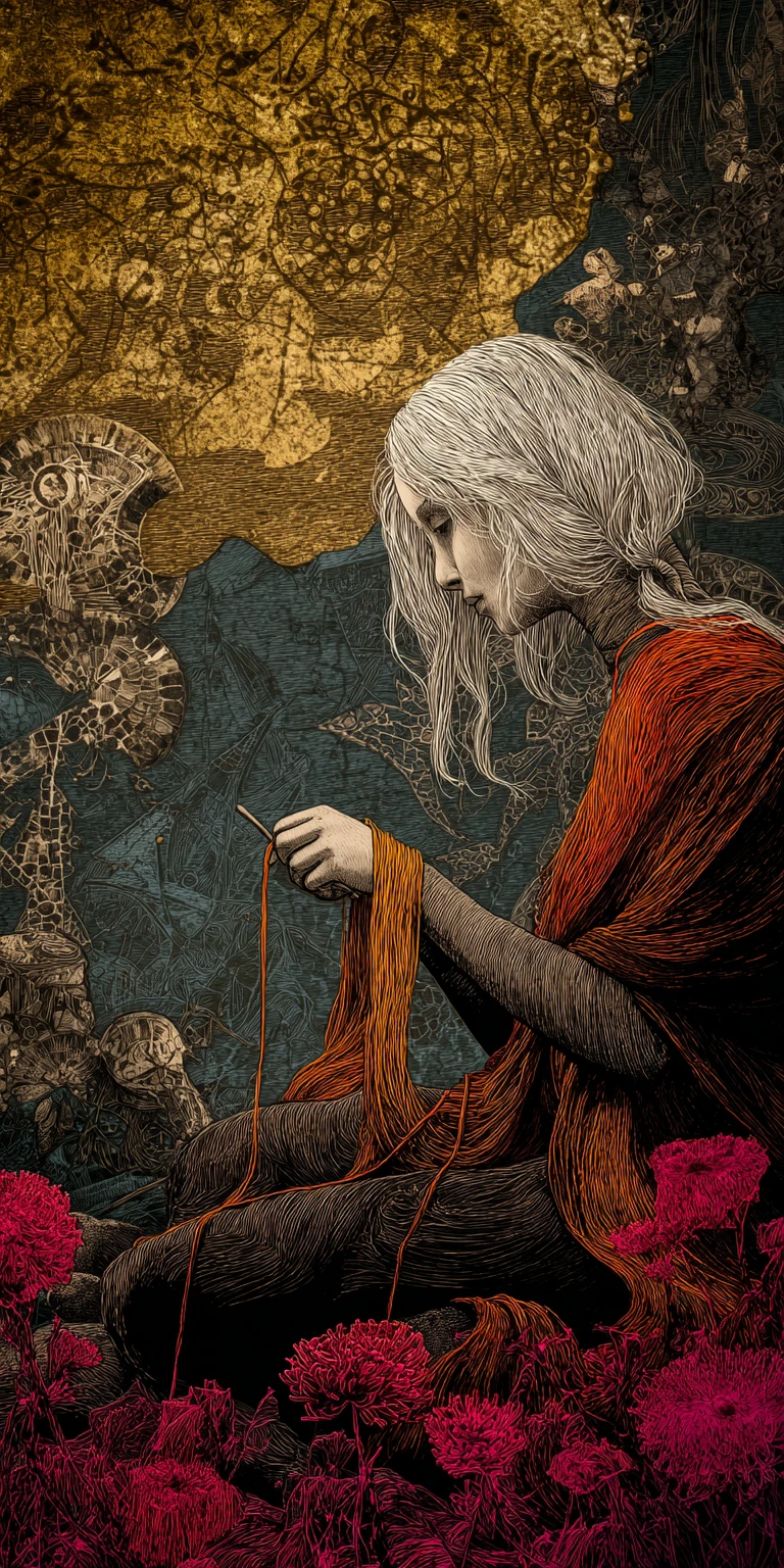 Mystical dream weaver spinning silver and golden threads