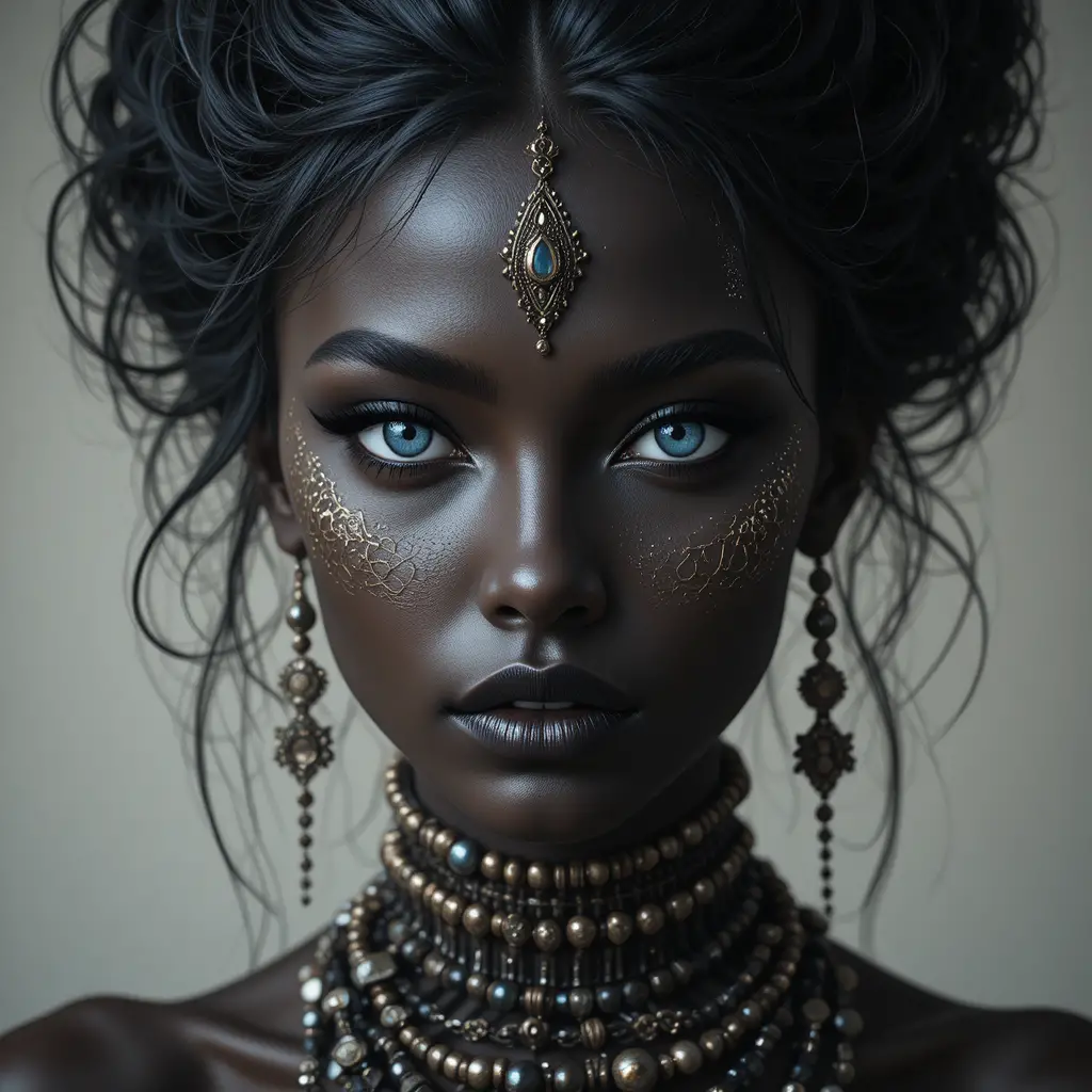 Mystical close up portrait of a dark skinned woman