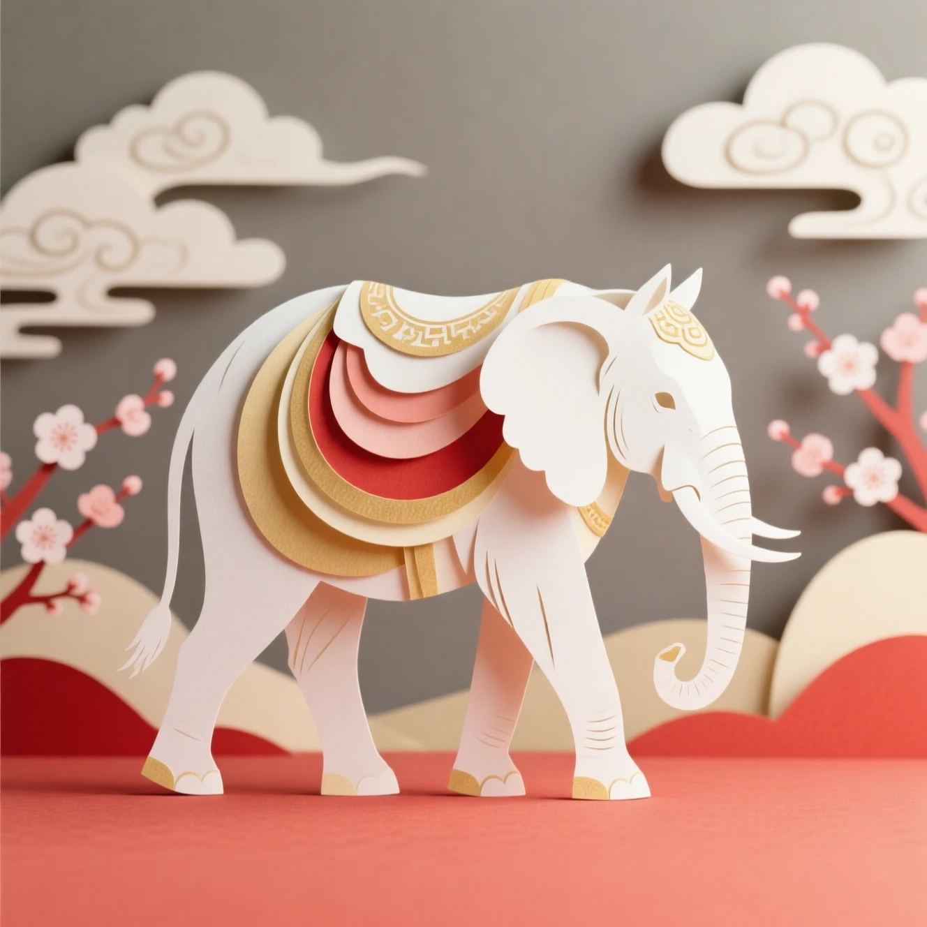 Éléphant serein en découpe de papier pour les bénédictions du Nouvel An chinois
