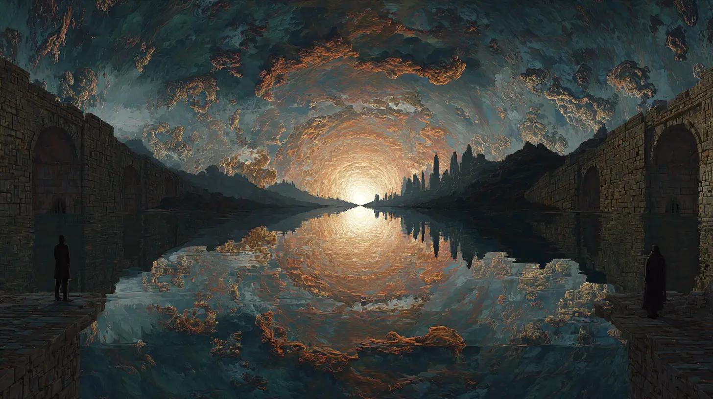 Symbolic reflection on lifes choices in a mental landscape