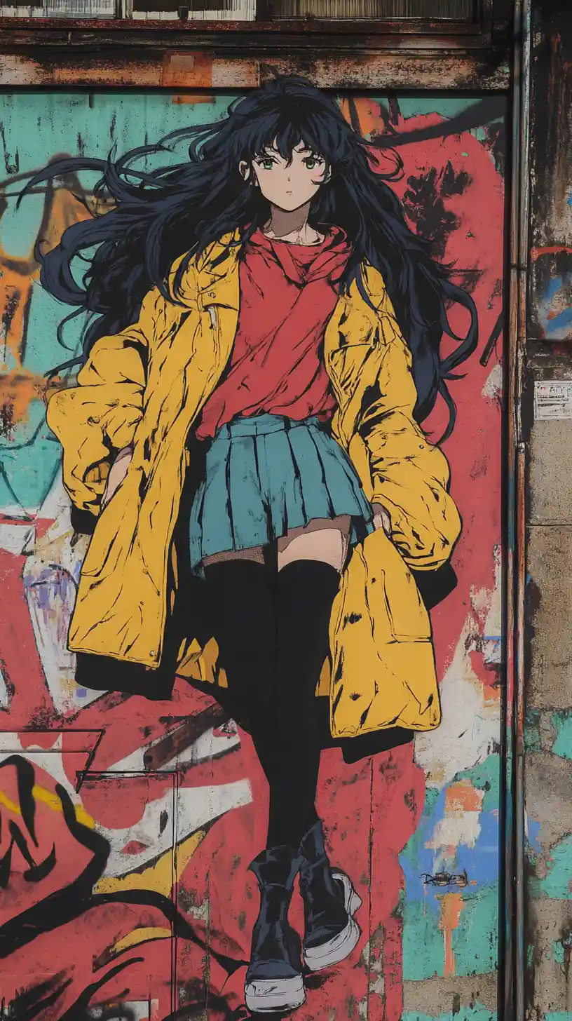 Anime art student in early 20th century London street