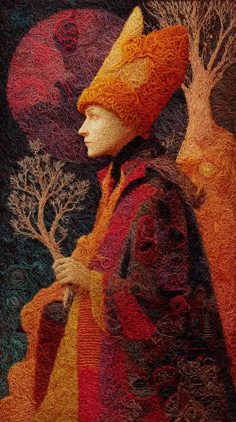 Surreal dream weaver witch woman in dark mystical colors