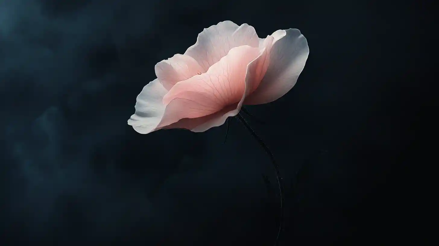 Solitary pink flower in a dark abstract watercolor scene