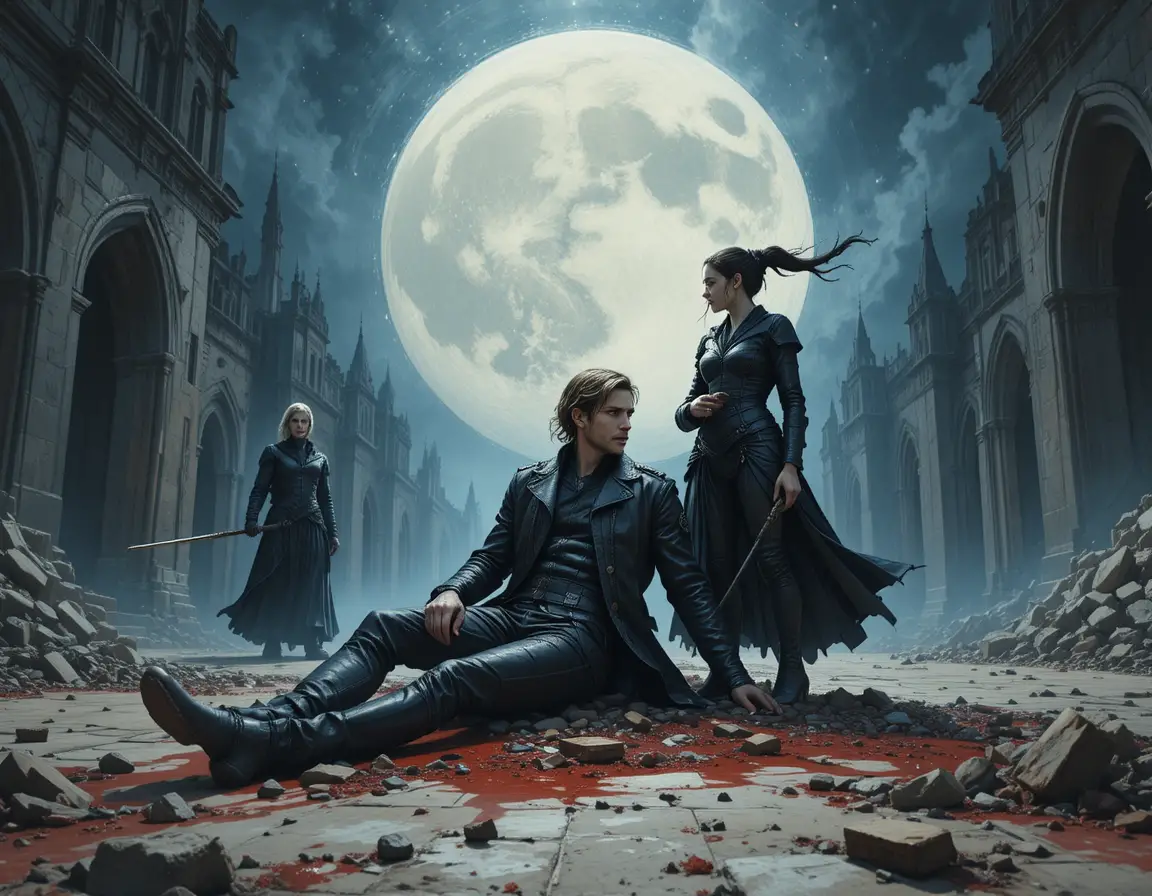 Femmes de dark fantasy sur un champ de bataille gothique au clair de lune