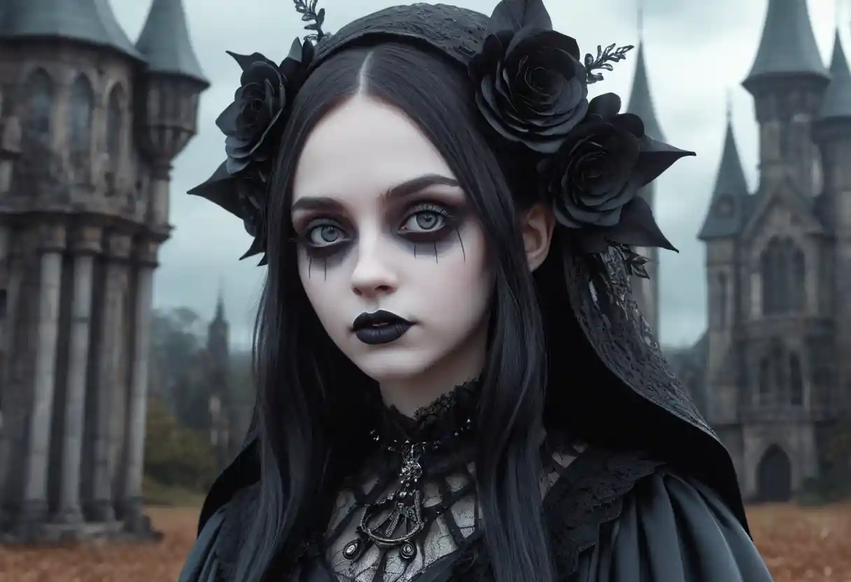 Gothic girlfriend in whimsical popsurreal fantasy portrait