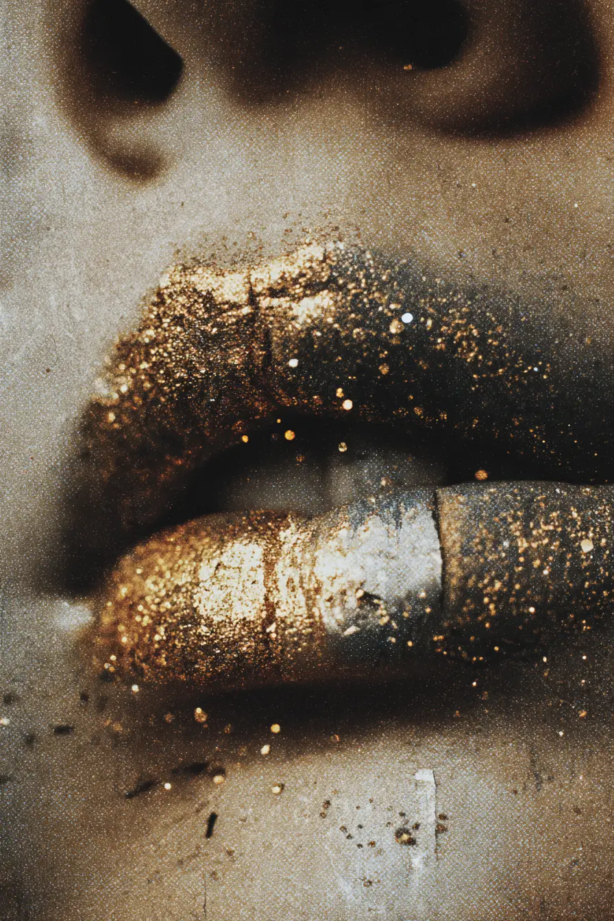 Surreal close up lips with shimmering glitter kiss