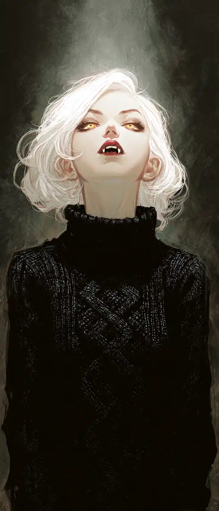 Serene gothic vampire woman in a dark misty portrait