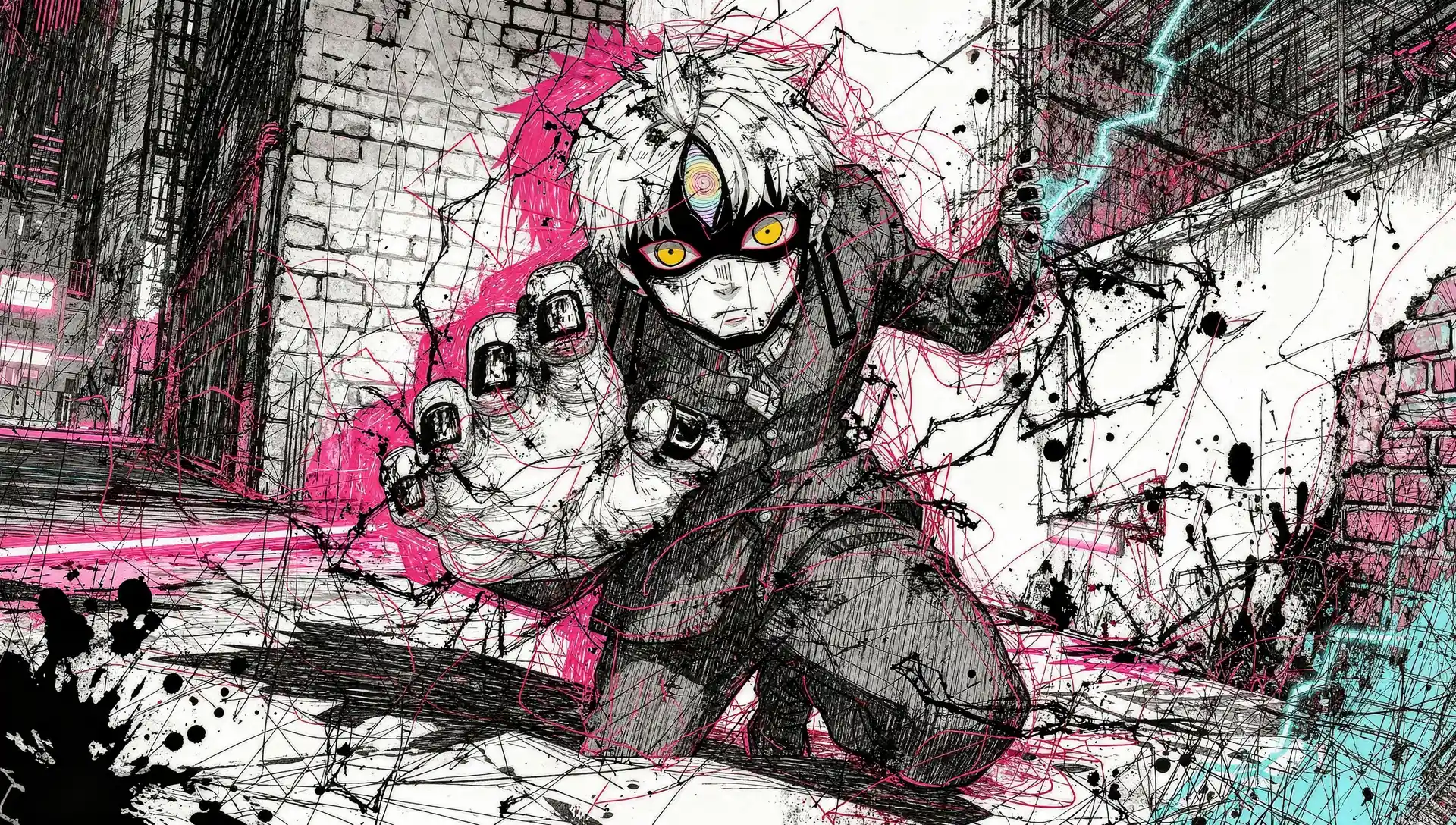 Chaotic sketch style illustration with consistent colors