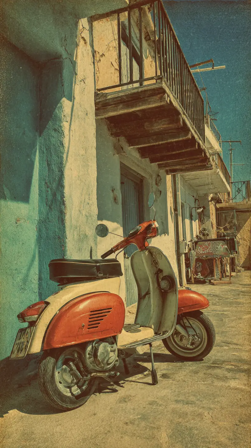 Vintage scooters by the seaside in 1960s style