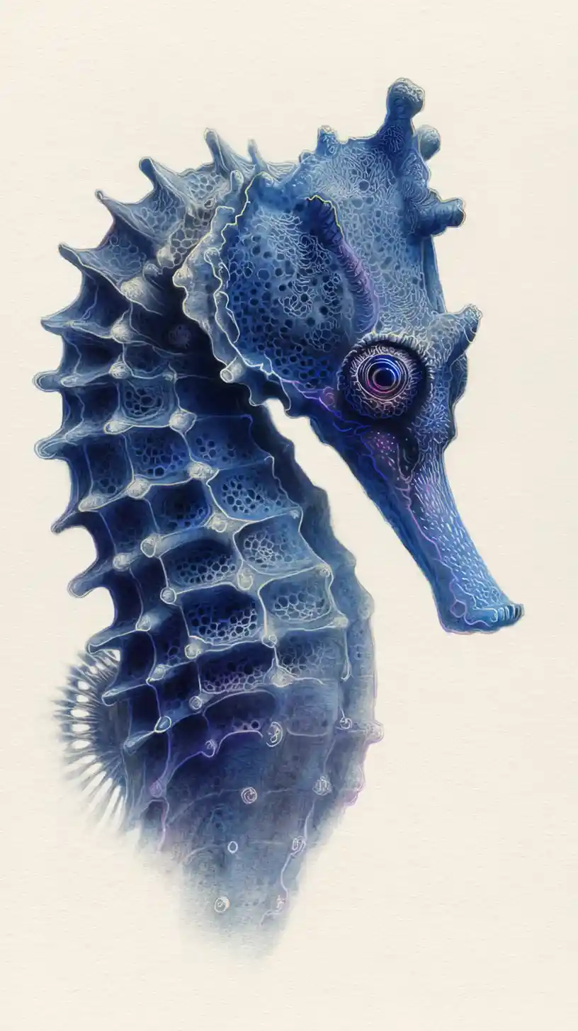 Delicate watercolor portrait of a tiny smiling seahorse