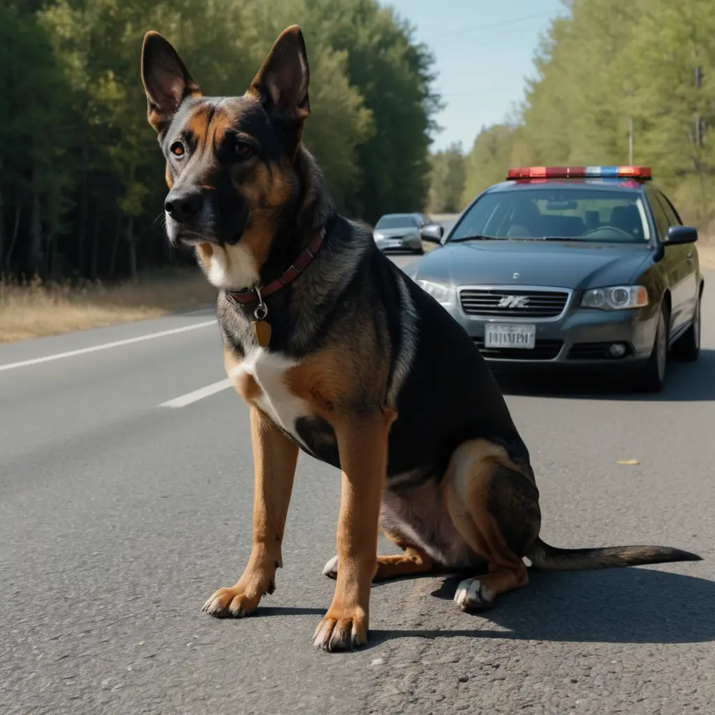 Mittelgroßer Hund starrt intensiv in einem dramatischen Moment
