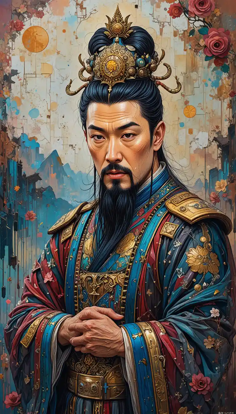 Pintura acrílica con impasto de un emperador chino de la dinastía Han