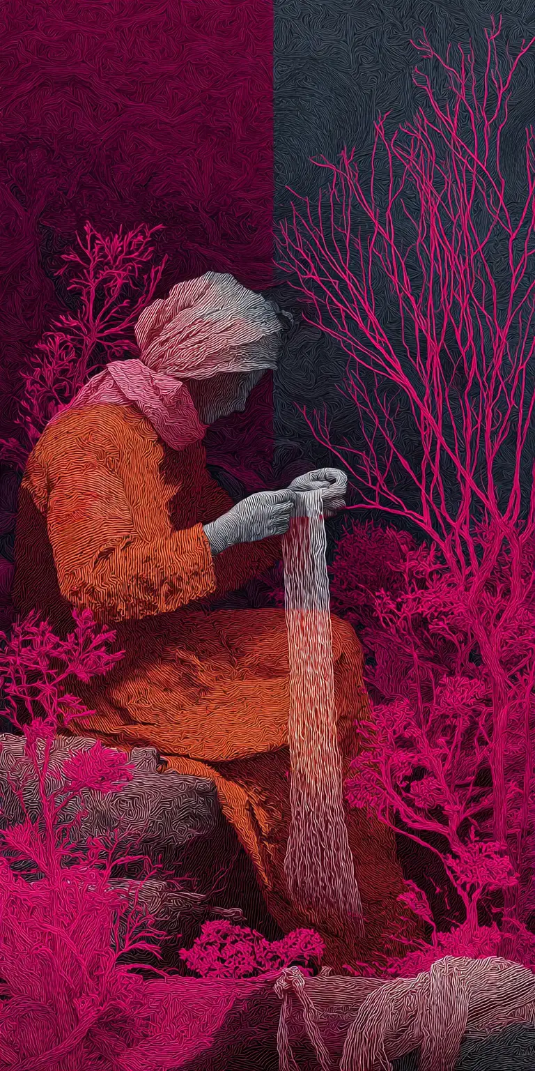 Donna mistica che tesse fili scintillanti di storie oniriche