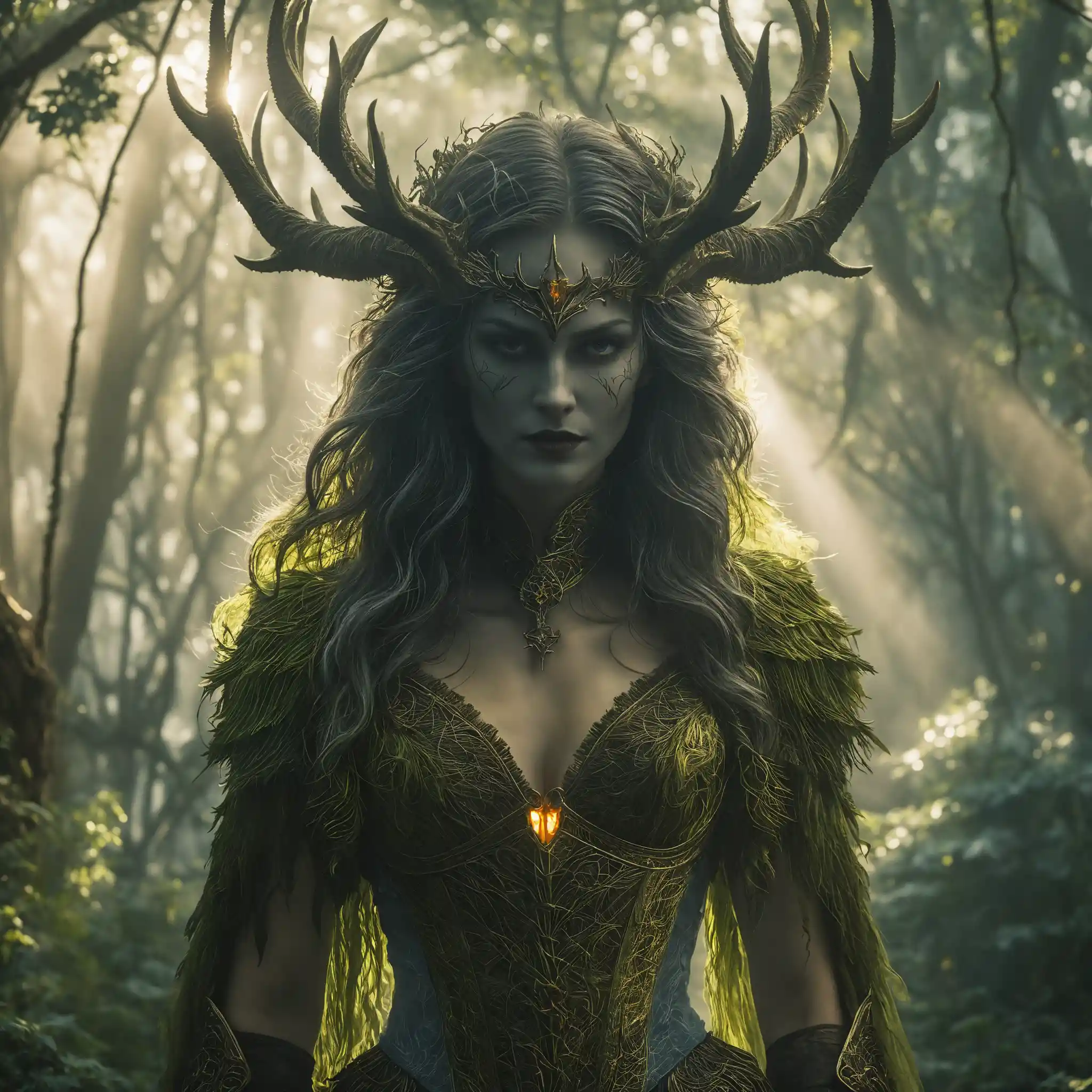 Donna fantasy gotica in una scena cinematografica al chiaro di luna